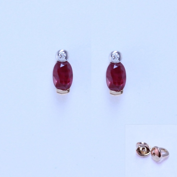 Серьги-пусеты из красного золота с рубинами и бриллиантами